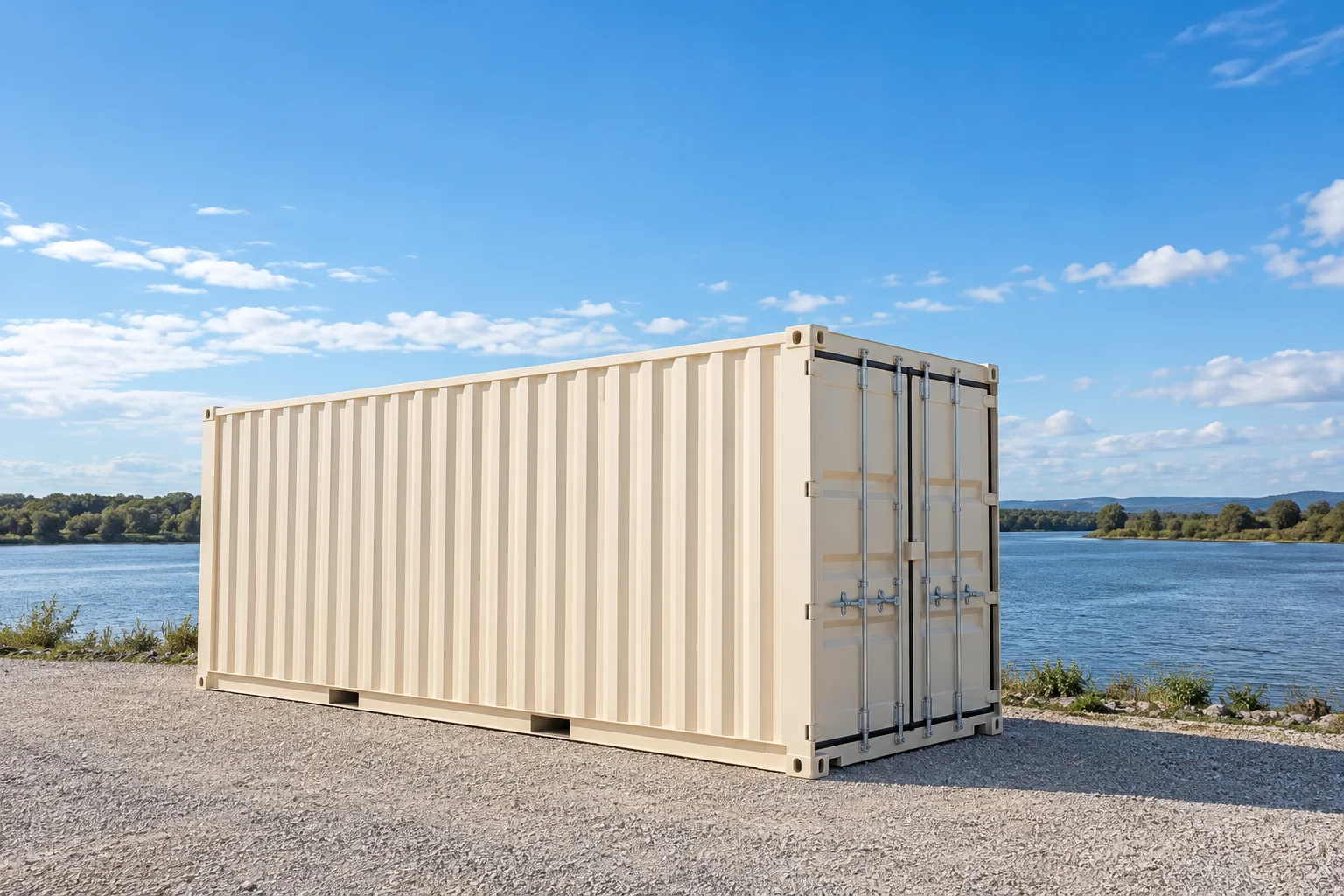 Illustrative cream container in a Clarence River-inspired landscape