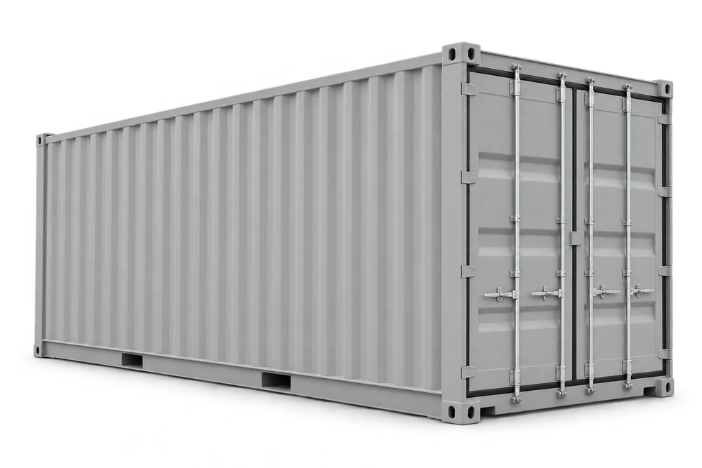 Illustration of a new light grey 20ft container