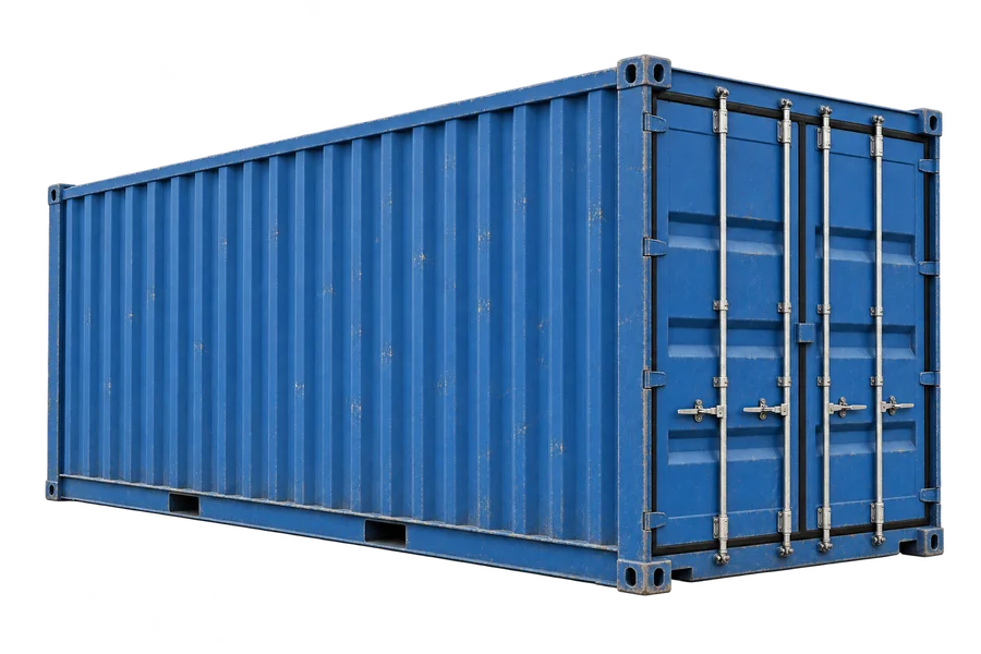 Illustration of a used blue 20ft container