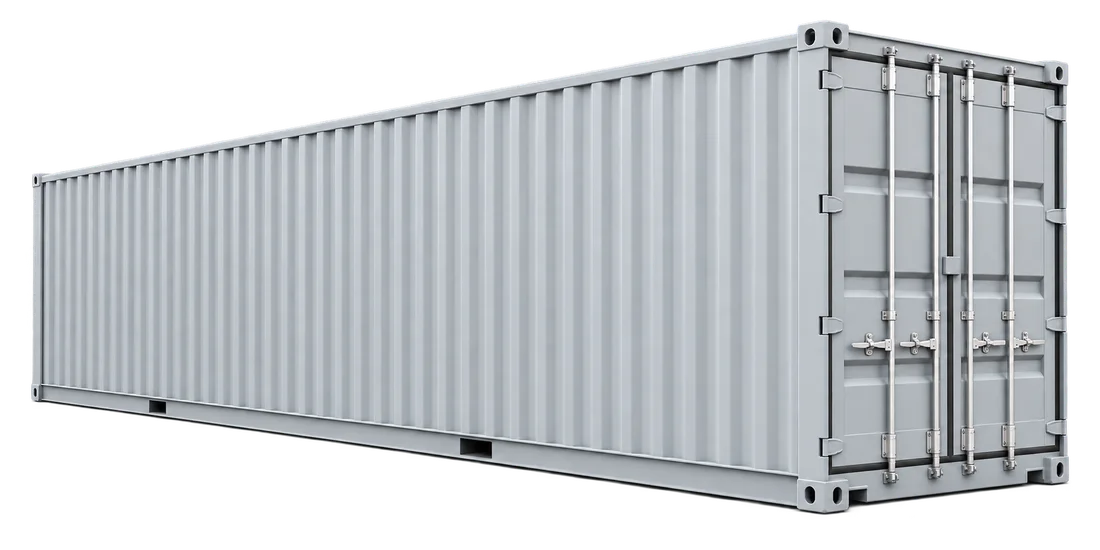 Illustration of a new light grey 40ft high cube container